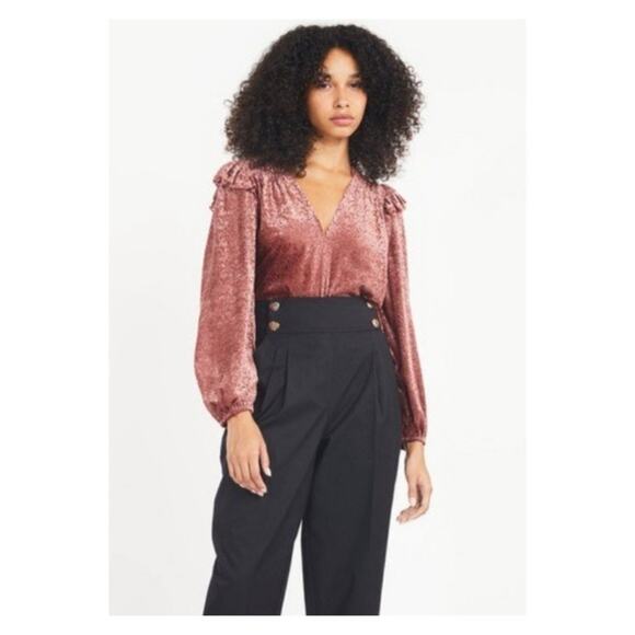 NWT Tanya Taylor Lucy Velvet Burnout Ruffle Blouse M Pink - Picture 1 of 7
